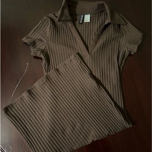 brown h&m collared dress